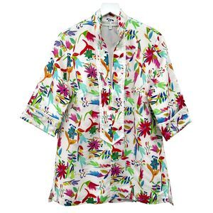Brooke Wright Tunic Top Shirt Size Large‎ Floral Wearable Art 3/4 Sleeves Blouse